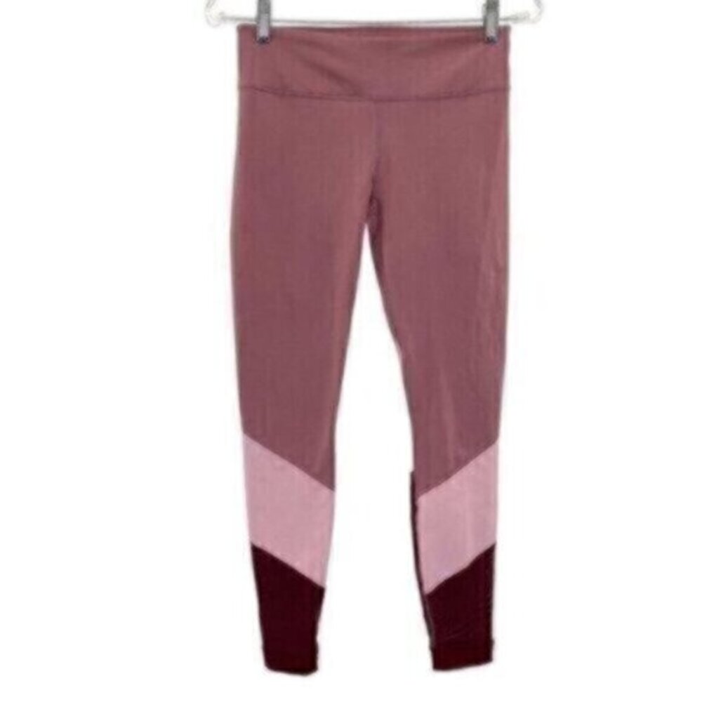 Fabletics Mid Rise Pink Rose Colorblock Leggings
